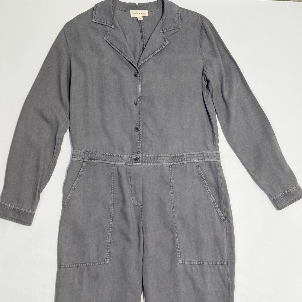 cloth & stone Jumpsuit Womens Small Gray Tencel Utility Button Front Belted